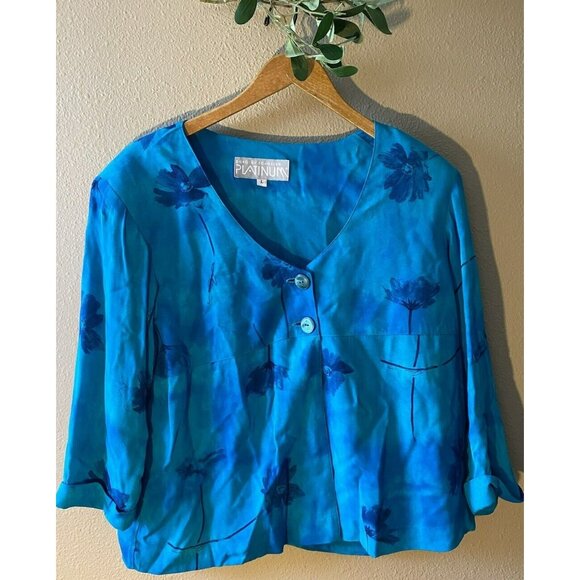 Platinum Dorothy Schoelen 2-Piece Set Hot Tropicals Blouse Pants Large NWT $168 - Picture 2 of 12